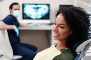 a patient visiting her dentist for treatment